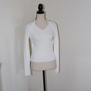 C'est_Monique, ribbed long sleeve white  sweater ...